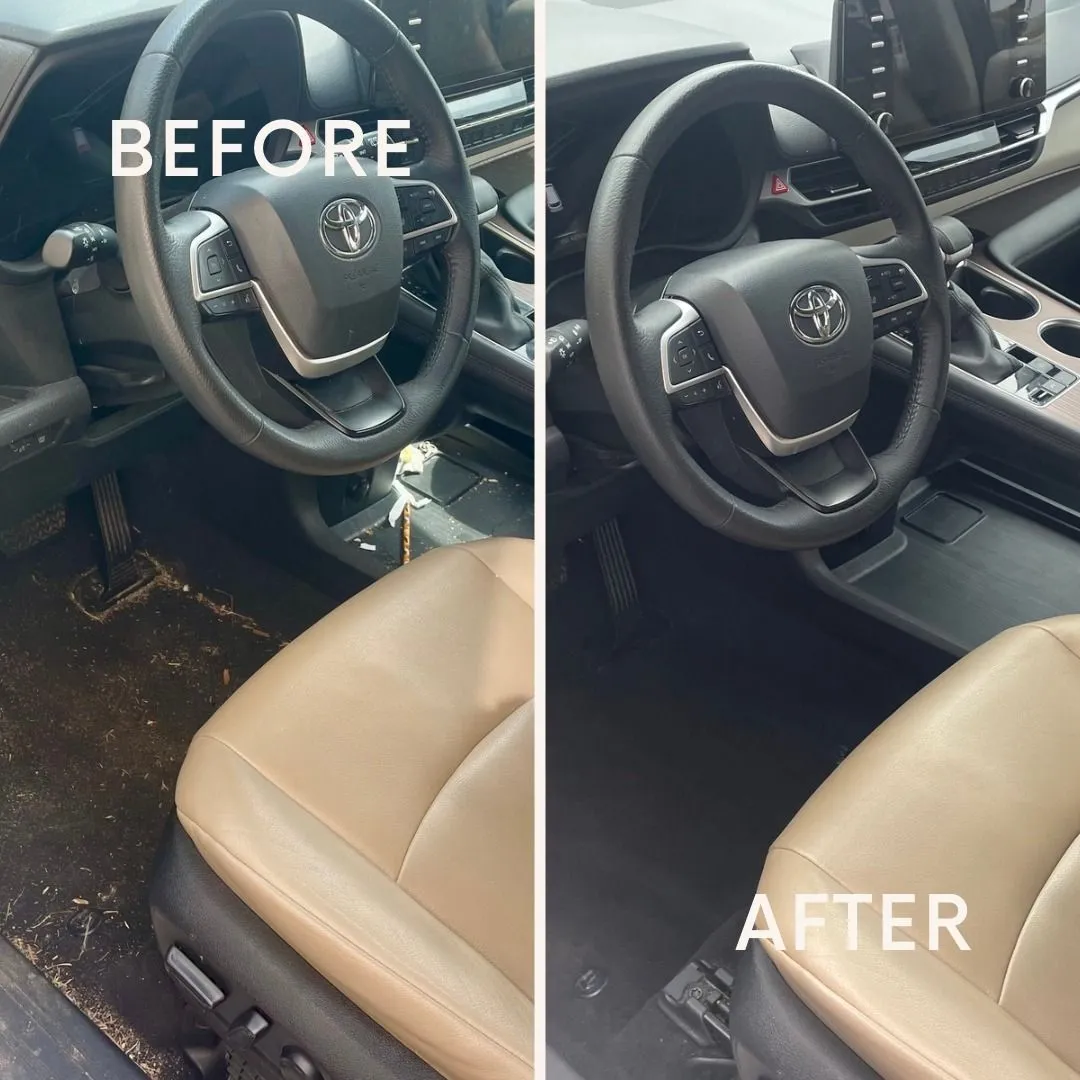 Dirty SUV interior before cleaning